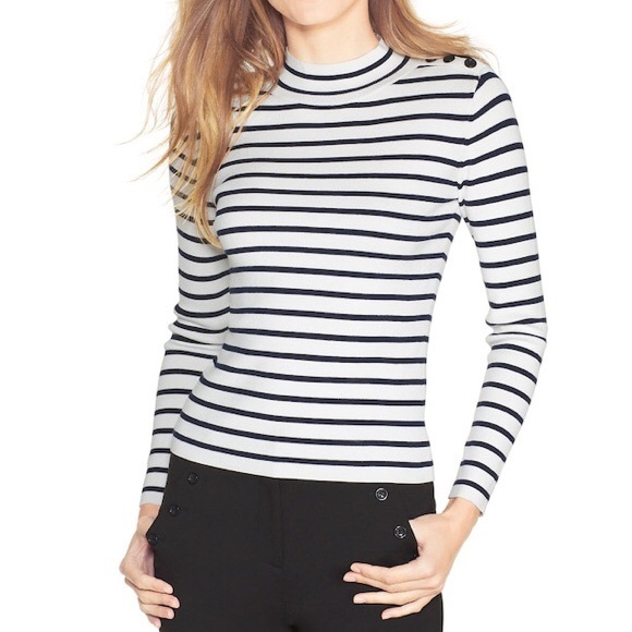 White House Black Market Sweaters - NET WHBM STRIPE MOCK NECK SWEATER